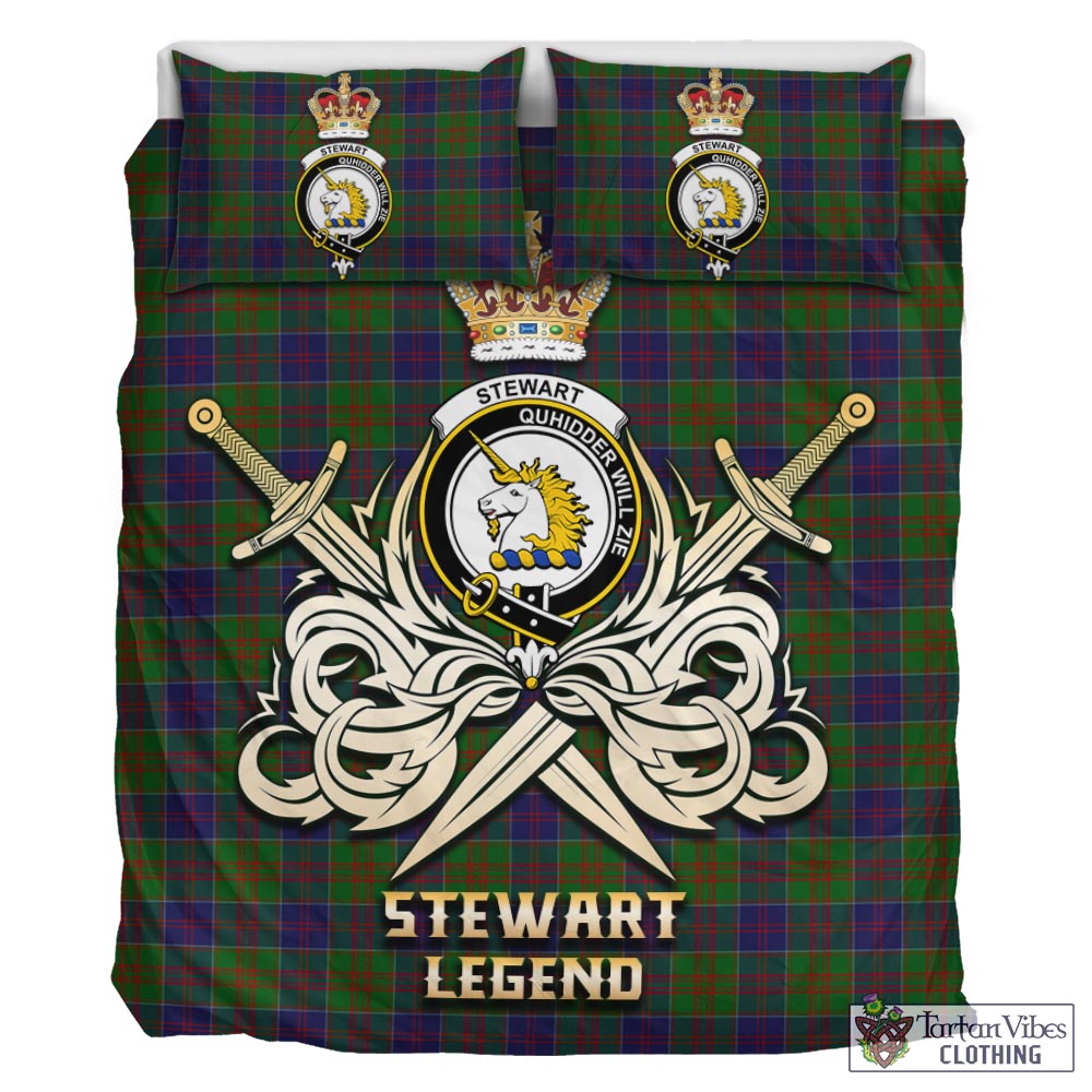 Tartan Vibes Clothing Stewart of Appin Hunting Tartan Bedding Set with Clan Crest and the Golden Sword of Courageous Legacy