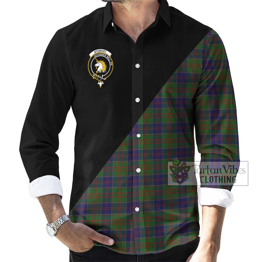 Tartan Vibes Clothing Stewart of Appin Hunting Tartan Long Sleeve Button Shirt with Family Crest and Military Logo Style