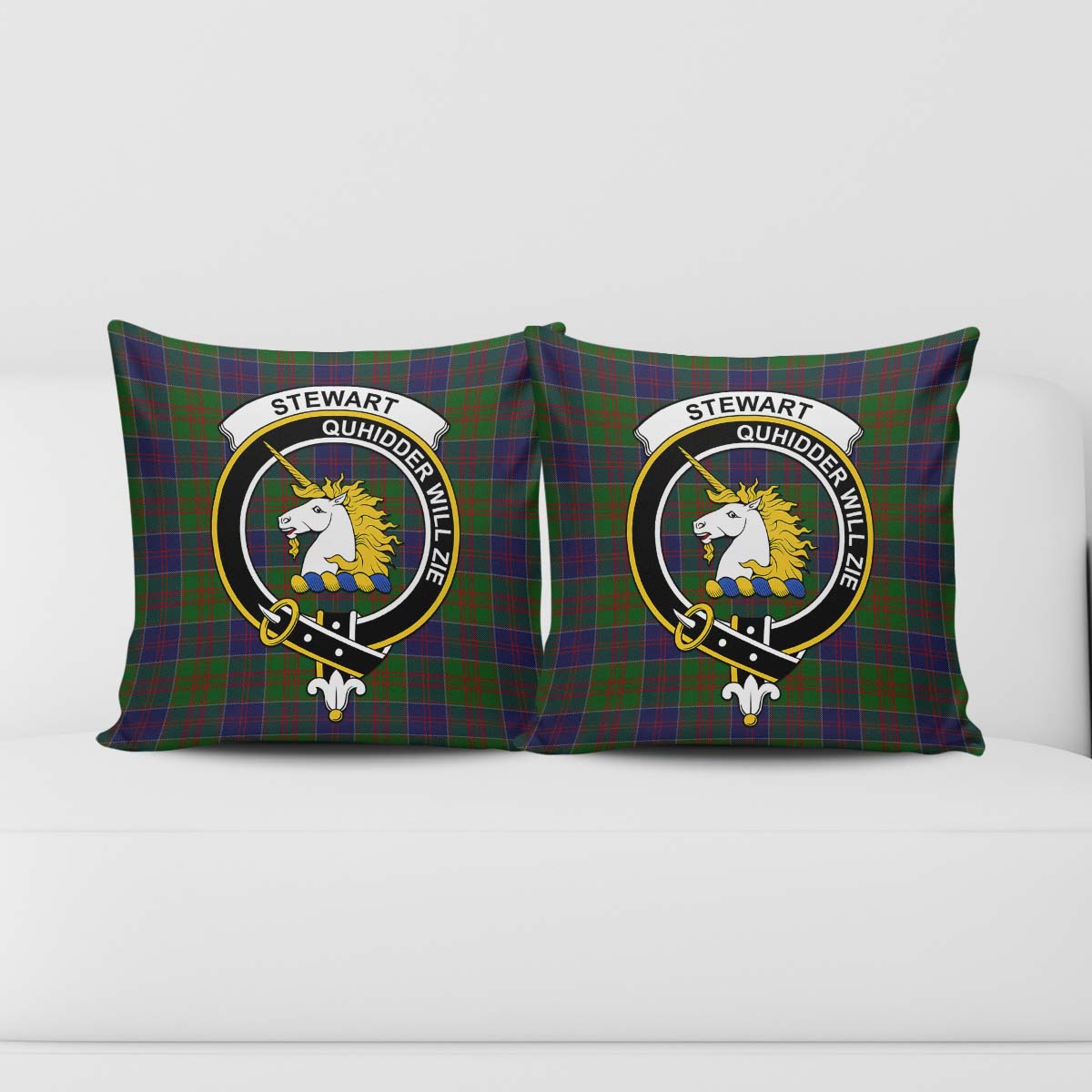 Stewart of Appin Hunting Tartan Pillow Cover with Family Crest - Tartanvibesclothing