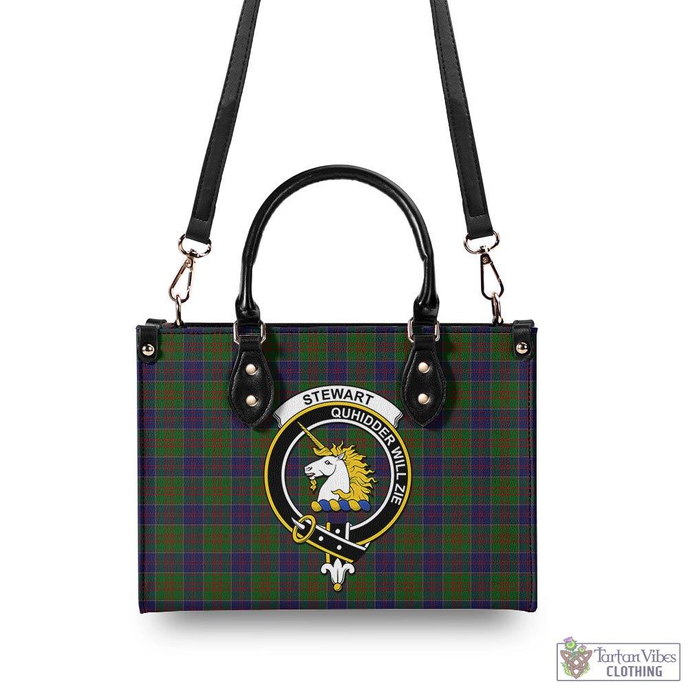 Tartan Vibes Clothing Stewart of Appin Hunting Tartan Luxury Leather Handbags with Family Crest