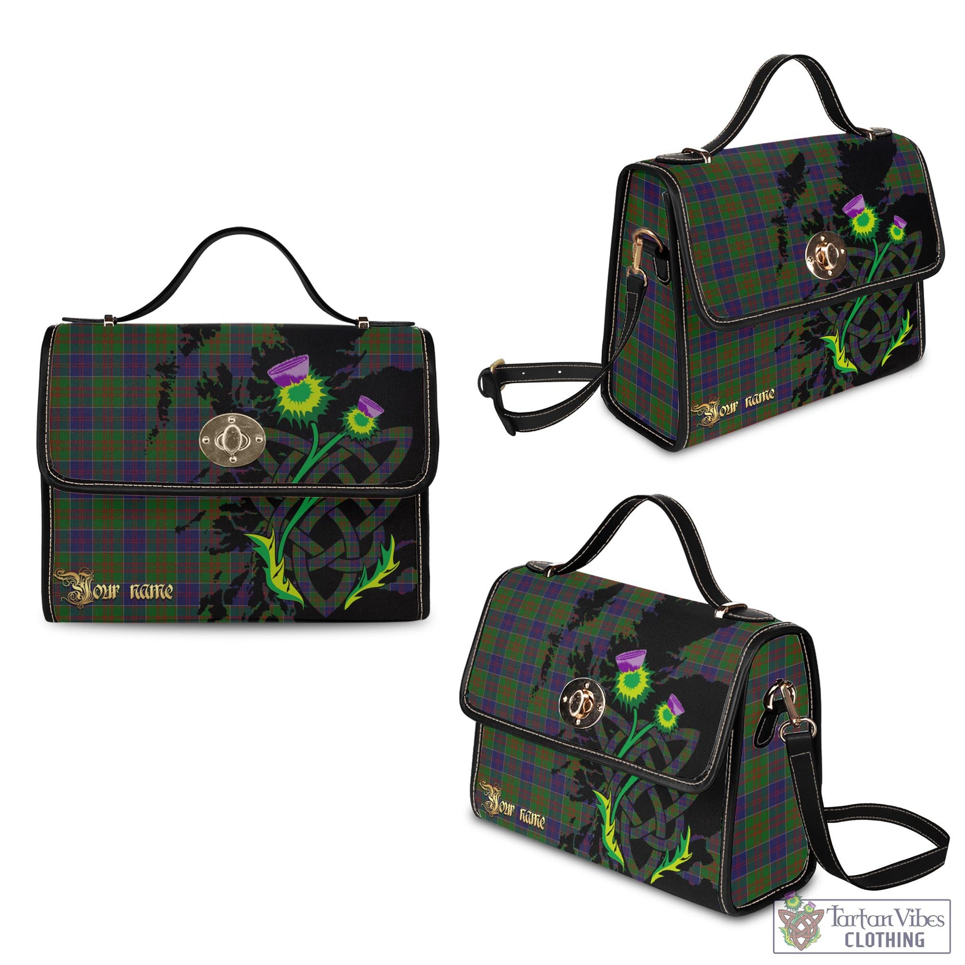 Tartan Vibes Clothing Stewart of Appin Hunting Tartan Waterproof Canvas Bag with Scotland Map and Thistle Celtic Accents