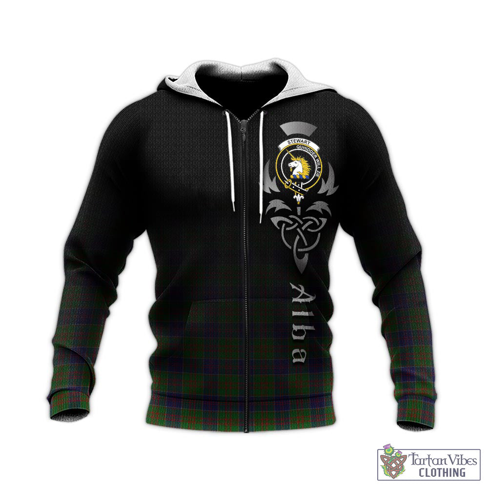 Tartan Vibes Clothing Stewart of Appin Hunting Tartan Knitted Hoodie Featuring Alba Gu Brath Family Crest Celtic Inspired