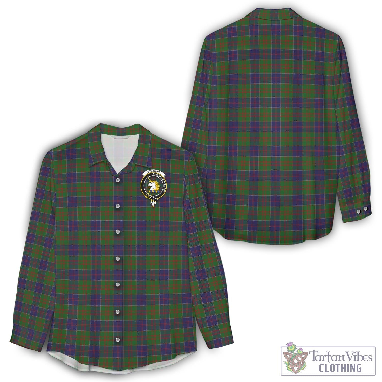 Tartan Vibes Clothing Stewart of Appin Hunting Tartan Womens Casual Shirt with Family Crest