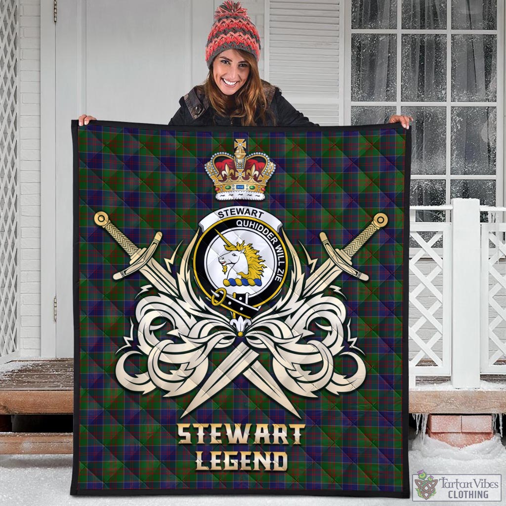 Tartan Vibes Clothing Stewart of Appin Hunting Tartan Quilt with Clan Crest and the Golden Sword of Courageous Legacy