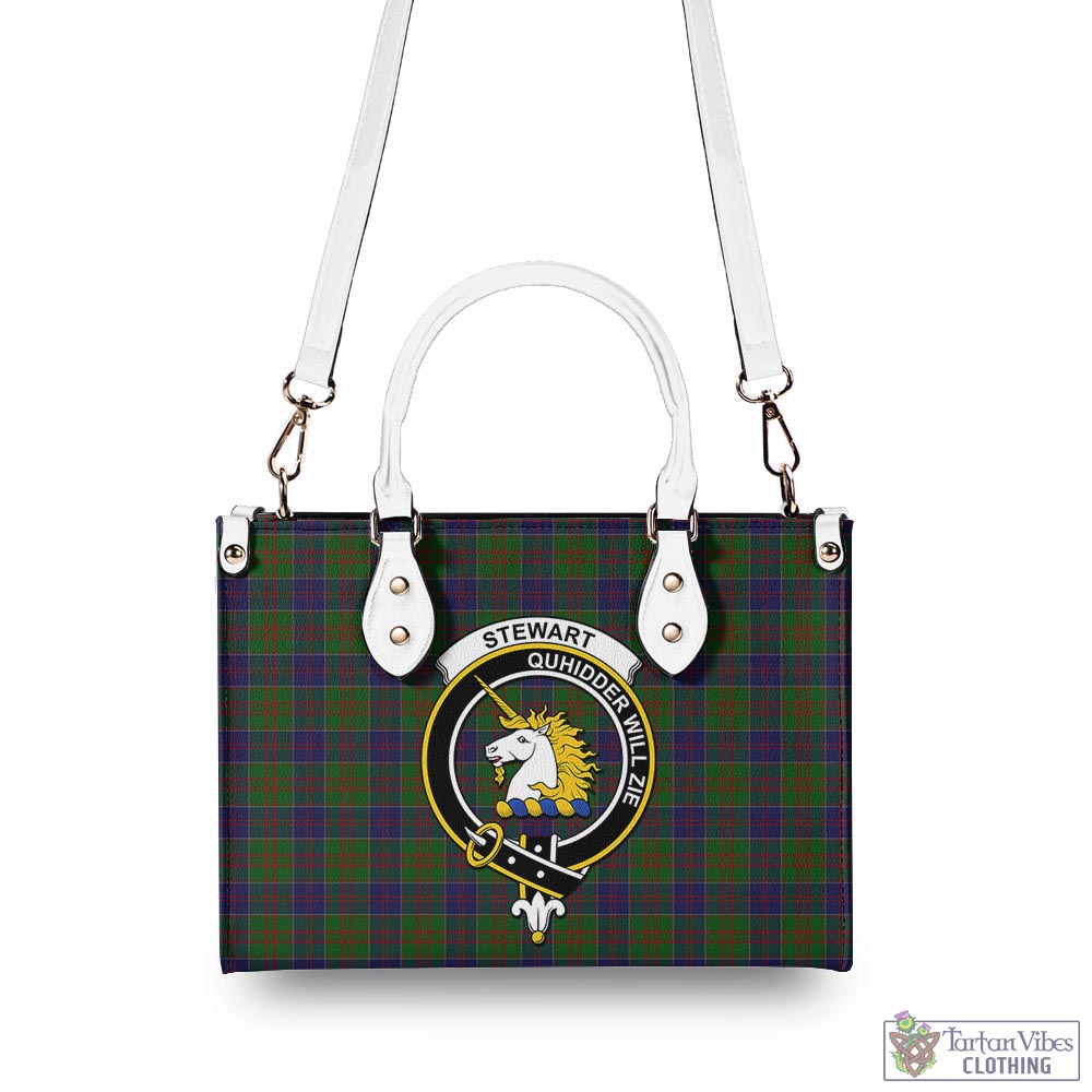 Tartan Vibes Clothing Stewart of Appin Hunting Tartan Luxury Leather Handbags with Family Crest