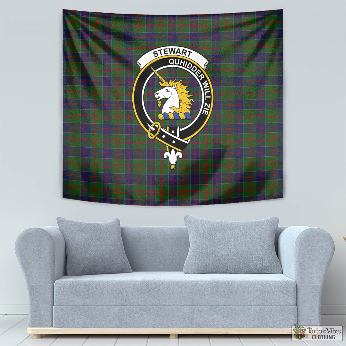 Tartan Vibes Clothing Stewart of Appin Hunting Tartan Tapestry Wall Hanging and Home Decor for Room with Family Crest