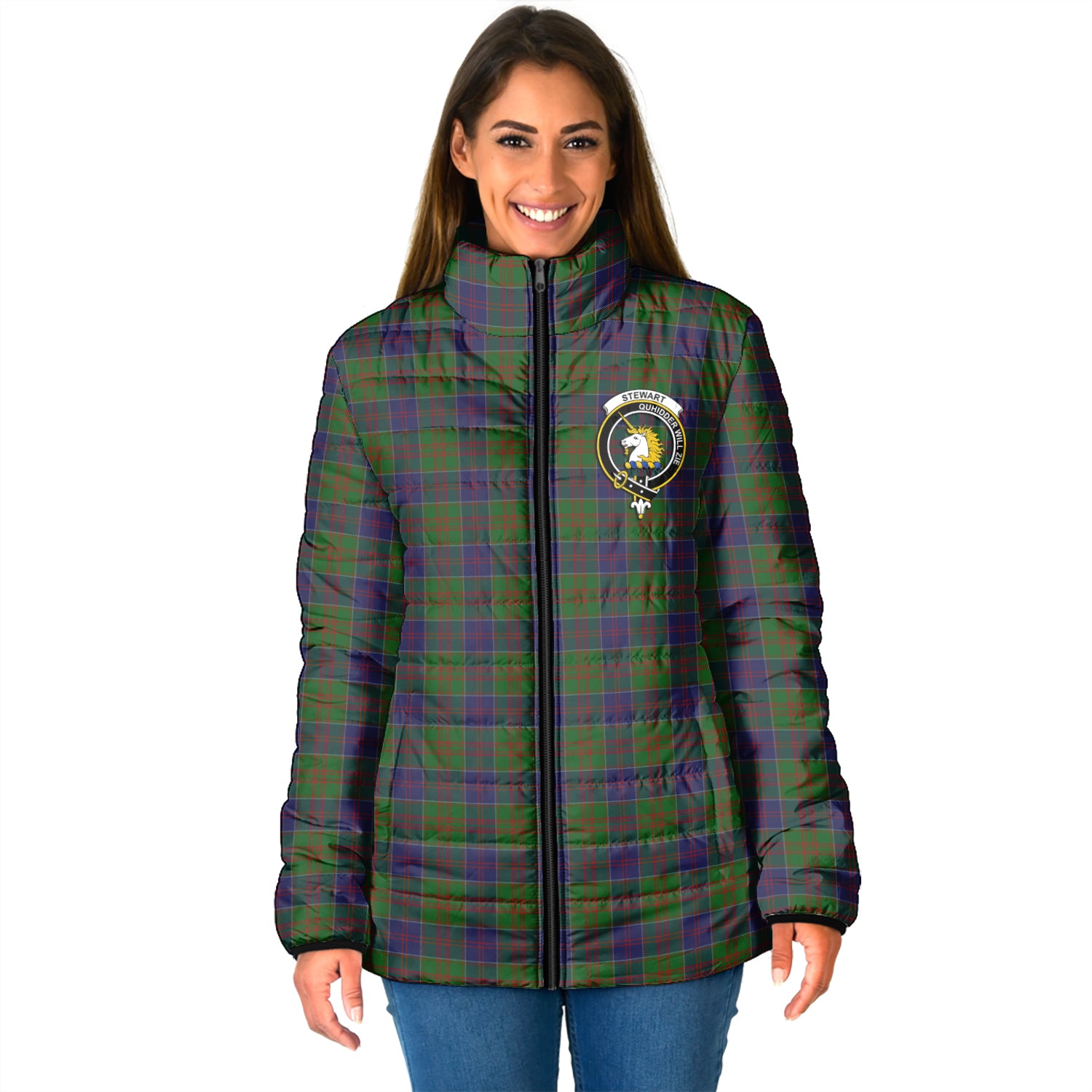 Stewart of Appin Hunting Tartan Padded Jacket with Family Crest - Tartan Vibes Clothing