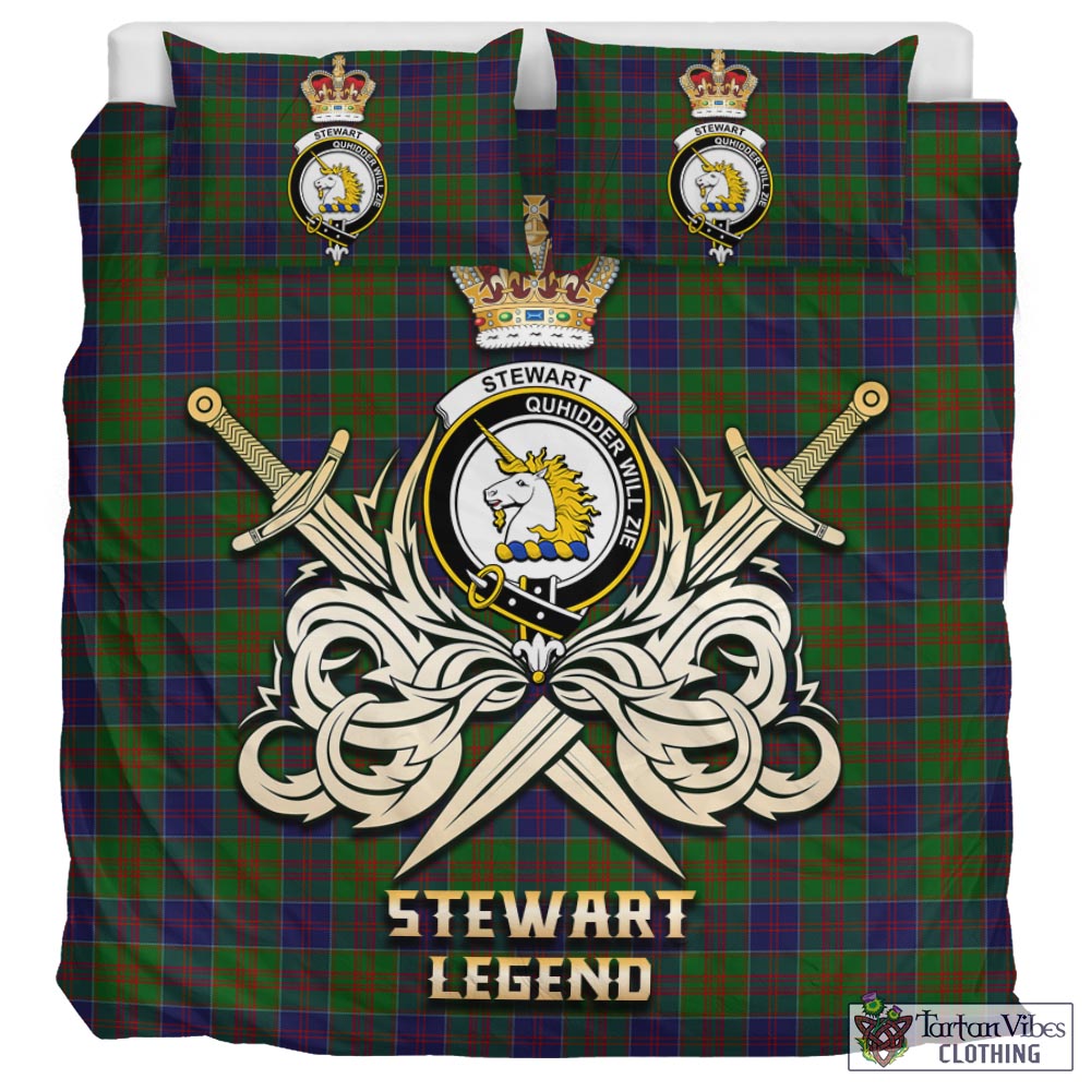 Tartan Vibes Clothing Stewart of Appin Hunting Tartan Bedding Set with Clan Crest and the Golden Sword of Courageous Legacy