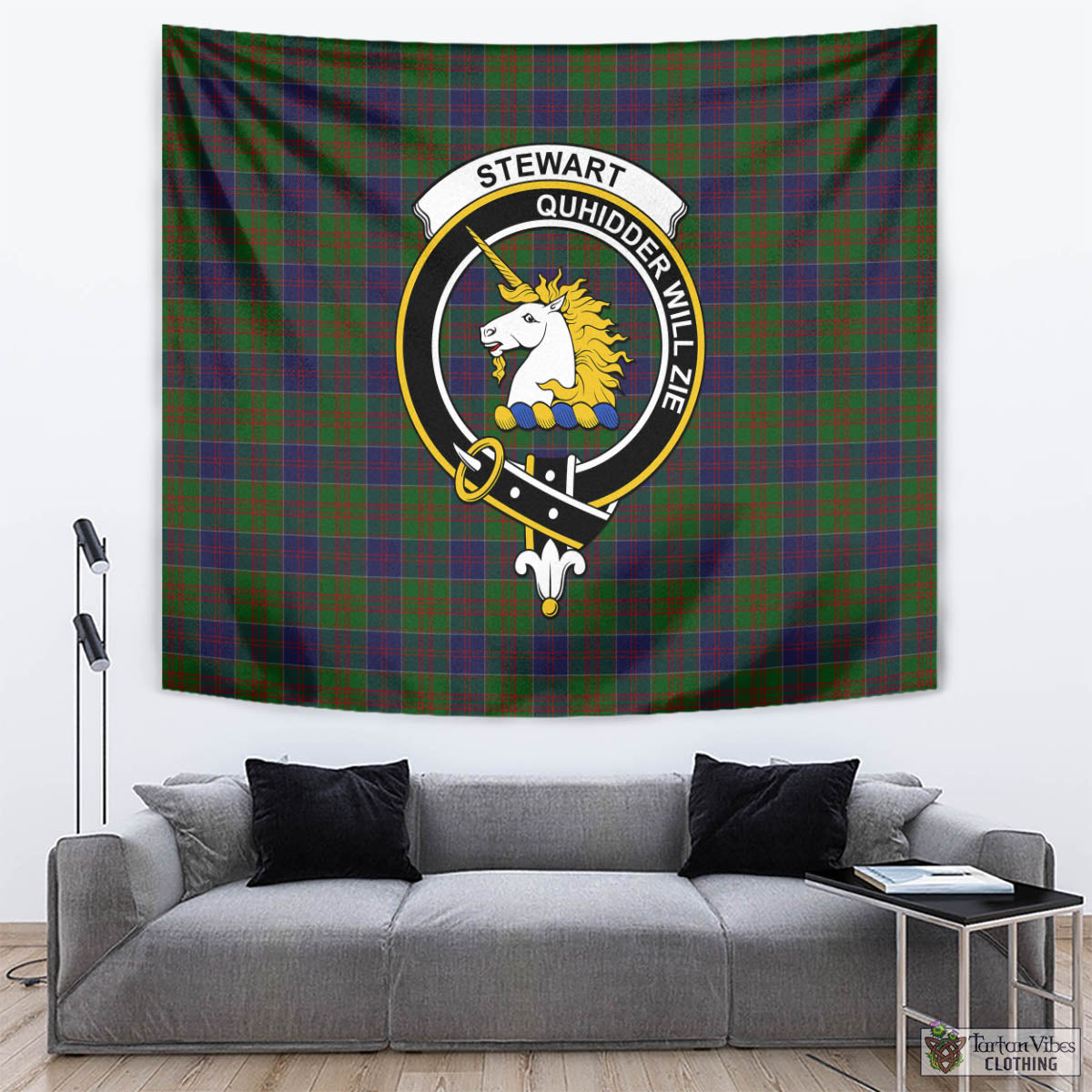 Tartan Vibes Clothing Stewart of Appin Hunting Tartan Tapestry Wall Hanging and Home Decor for Room with Family Crest