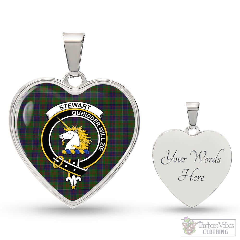 Tartan Vibes Clothing Stewart of Appin Hunting Tartan Heart Necklace with Family Crest