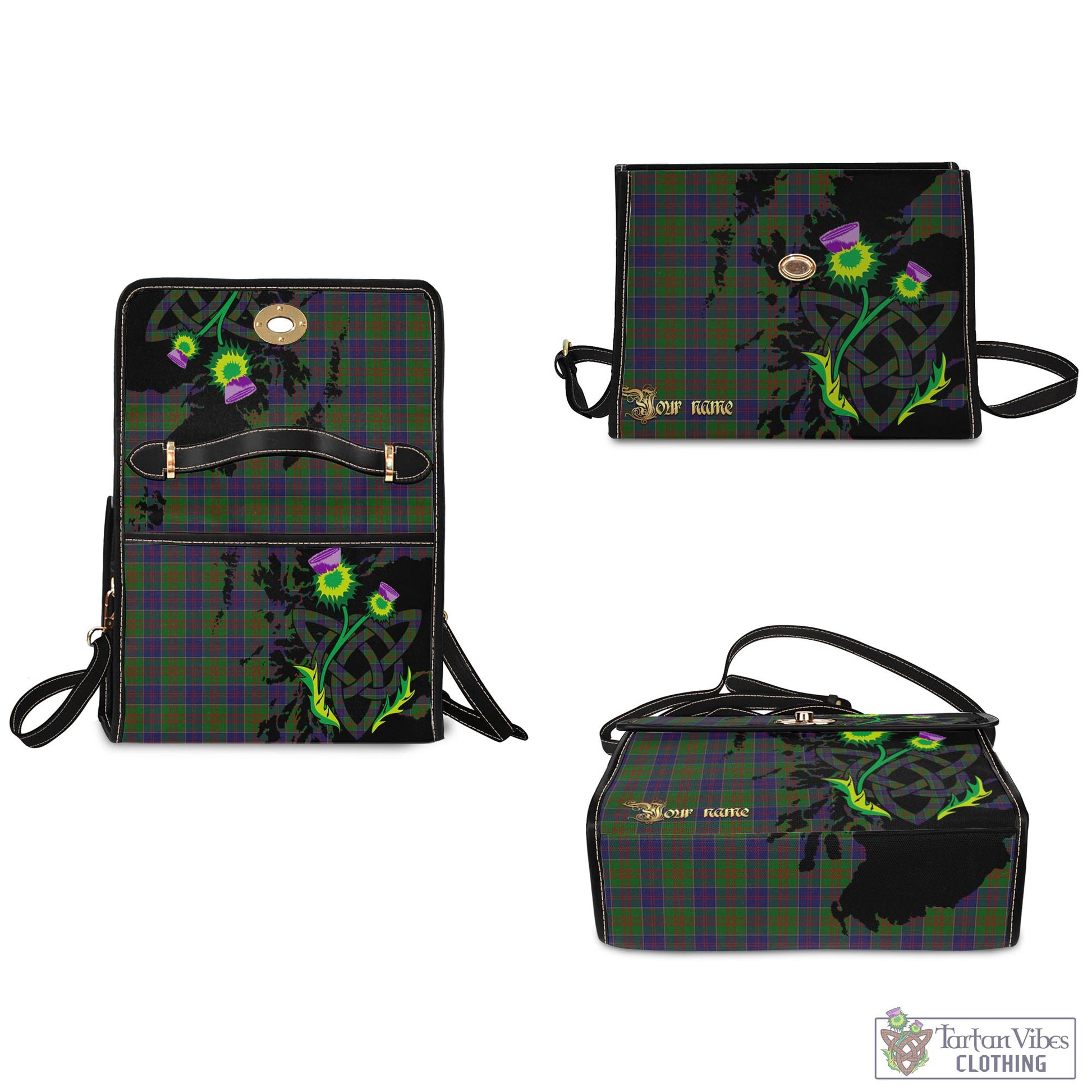 Tartan Vibes Clothing Stewart of Appin Hunting Tartan Waterproof Canvas Bag with Scotland Map and Thistle Celtic Accents