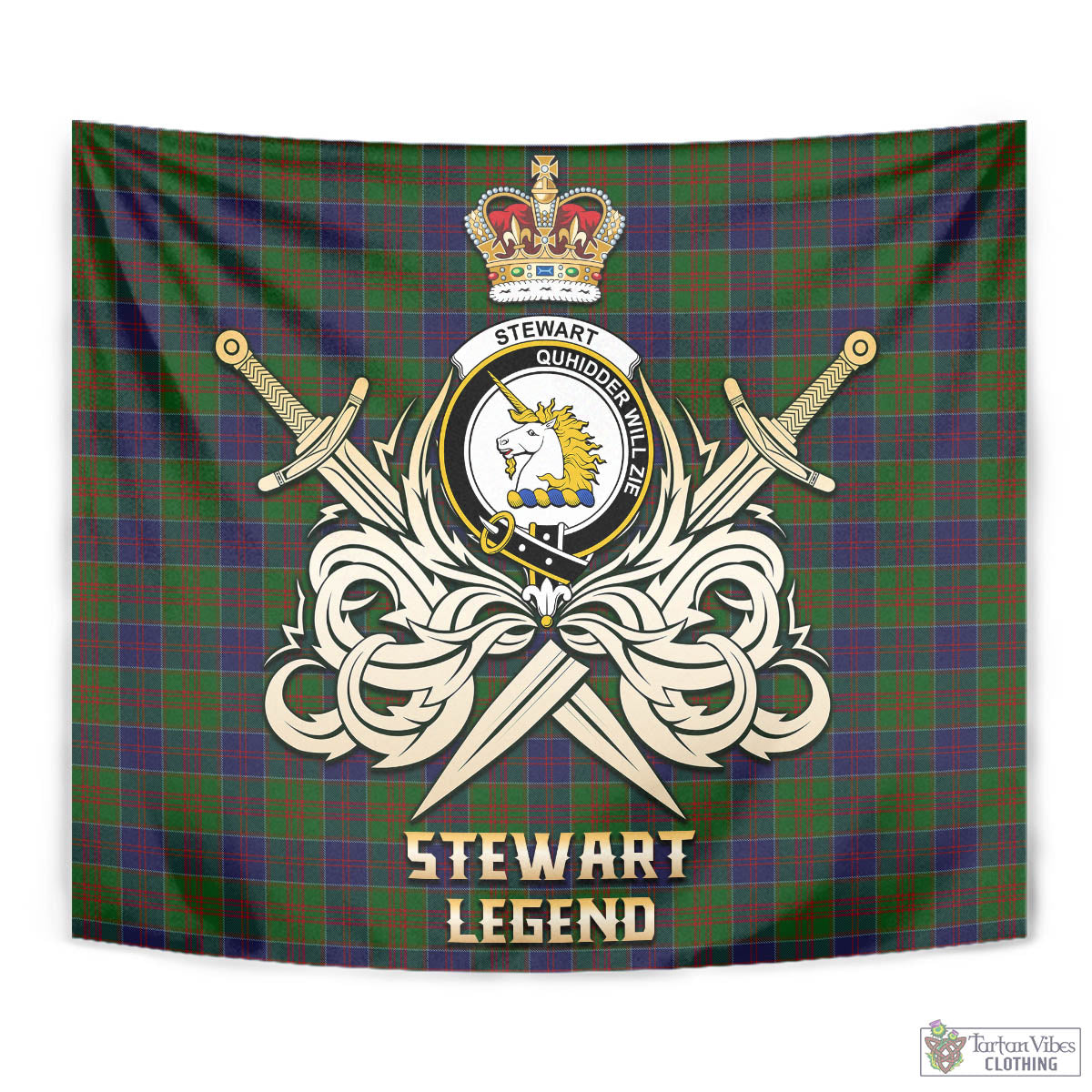 Tartan Vibes Clothing Stewart of Appin Hunting Tartan Tapestry with Clan Crest and the Golden Sword of Courageous Legacy