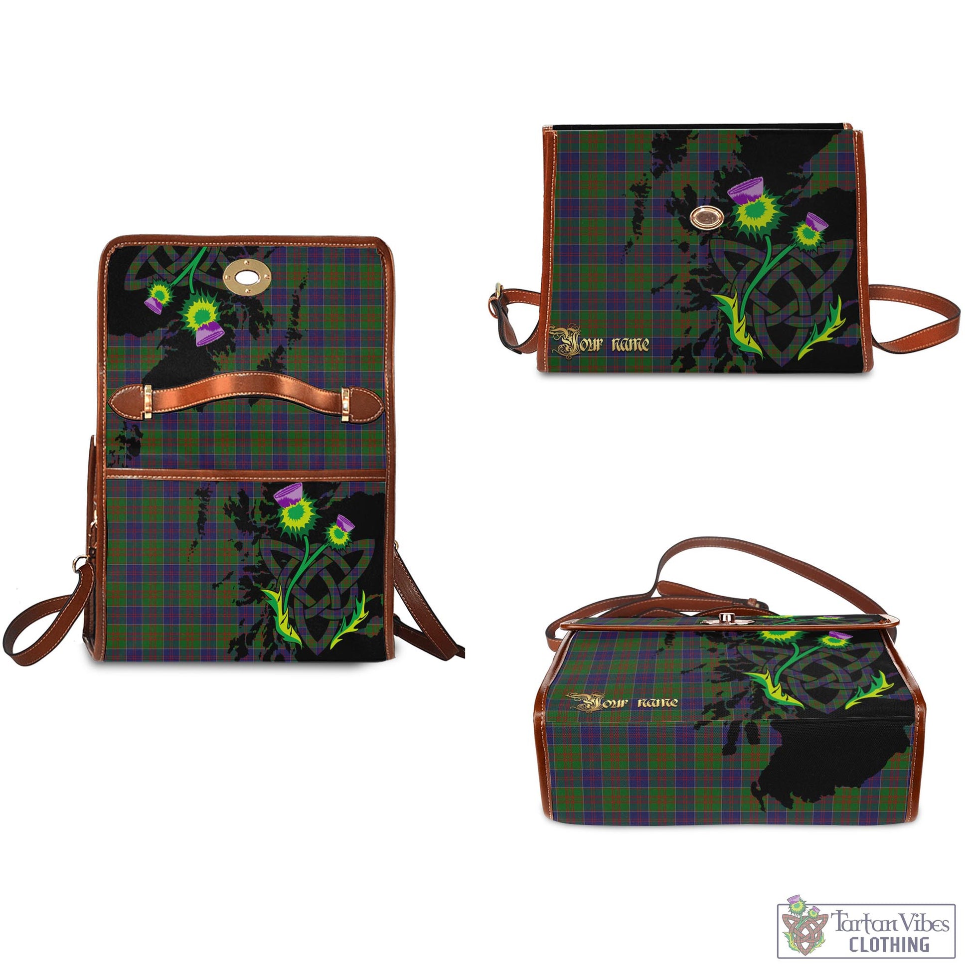 Tartan Vibes Clothing Stewart of Appin Hunting Tartan Waterproof Canvas Bag with Scotland Map and Thistle Celtic Accents