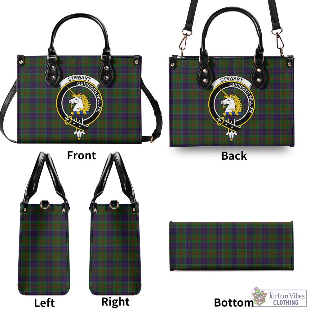 Tartan Vibes Clothing Stewart of Appin Hunting Tartan Luxury Leather Handbags with Family Crest