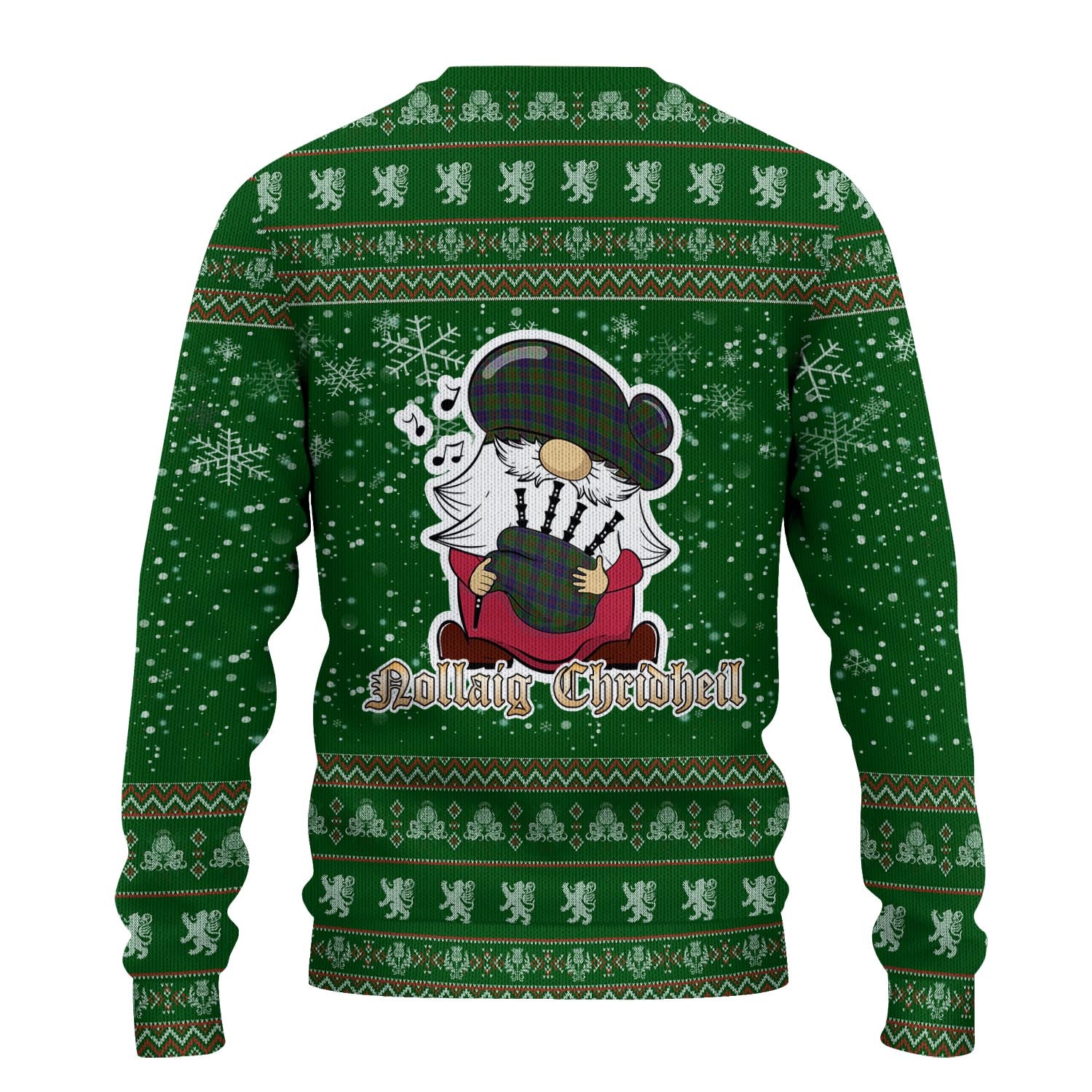 Stewart of Appin Hunting Clan Christmas Family Knitted Sweater with Funny Gnome Playing Bagpipes - Tartanvibesclothing