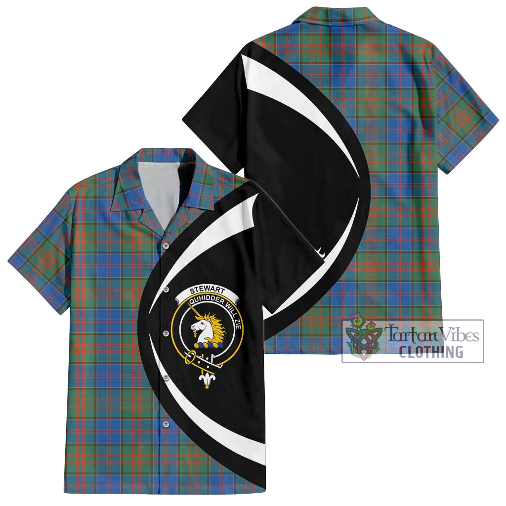 Stewart of Appin Hunting Ancient Tartan Short Sleeve Button Up with Family Crest Circle Style Kid - Tartan Vibes Clothing