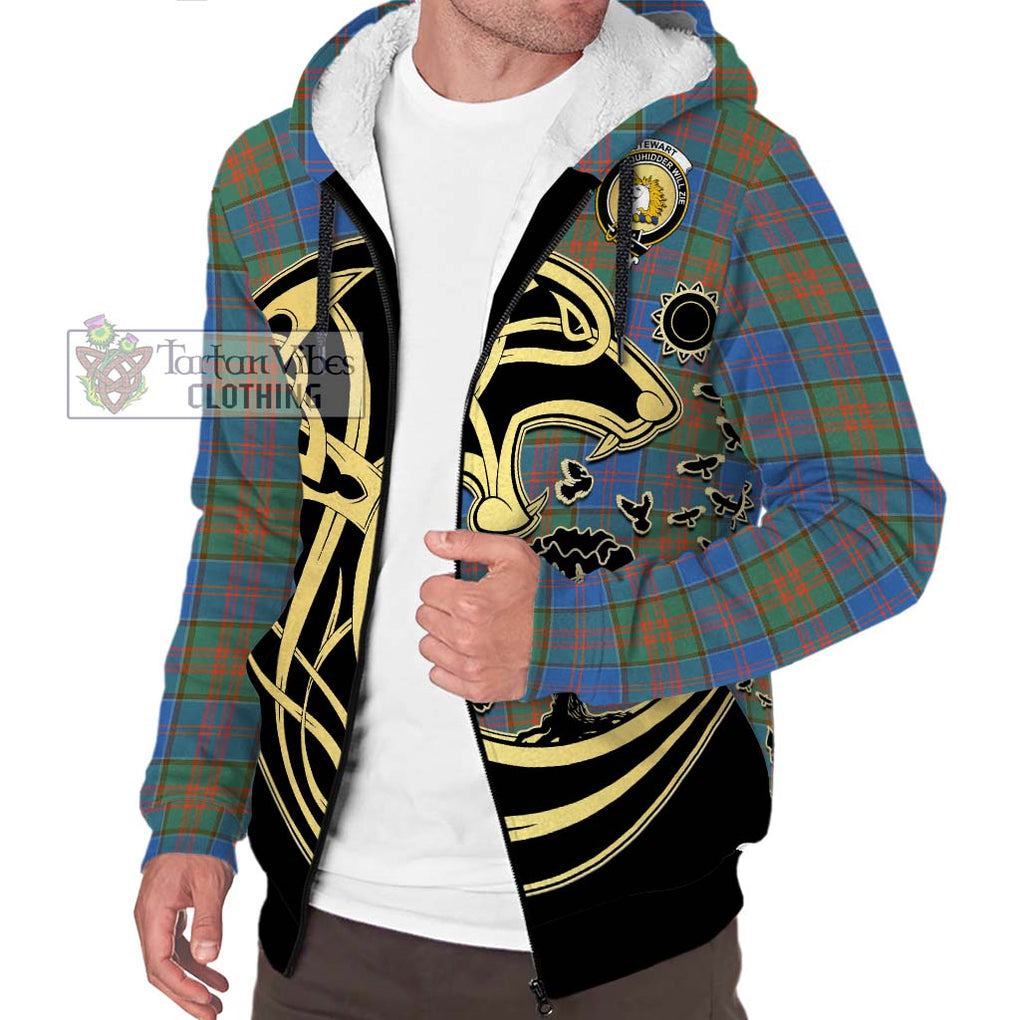 Stewart of Appin Hunting Ancient Tartan Sherpa Hoodie with Family Crest Celtic Wolf Style Unisex S - Tartan Vibes Clothing