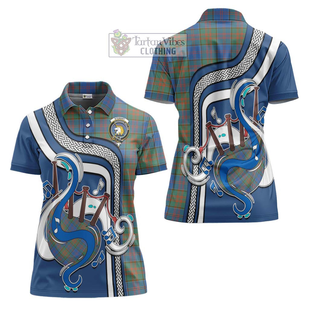 Stewart of Appin Hunting Ancient Tartan Women's Polo Shirt with Epic Bagpipe Style Women - Tartanvibesclothing Shop