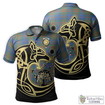 Stewart of Appin Hunting Ancient Tartan Polo Shirt with Family Crest Celtic Wolf Style