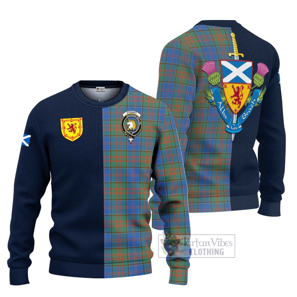 Tartan Vibes Clothing Stewart of Appin Hunting Ancient Tartan Knitted Sweater with Scottish Lion Royal Arm Half Style