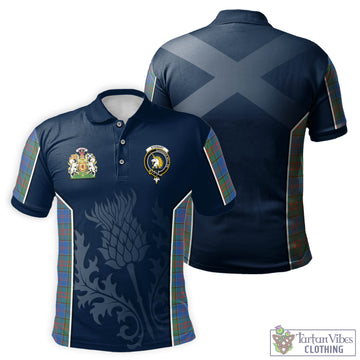 Stewart of Appin Hunting Ancient Tartan Men's Polo Shirt with Family Crest and Scottish Thistle Vibes Sport Style