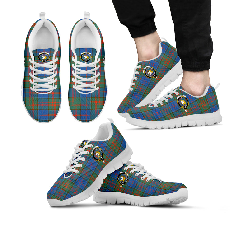 Stewart of Appin Hunting Ancient Tartan Sneakers with Family Crest Kid's Sneakers - Tartan Vibes Clothing