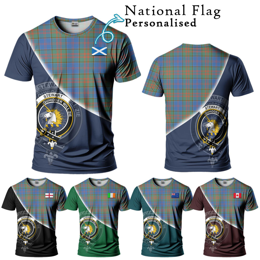 Stewart of Appin Hunting Ancient Tartan T-Shirt with Personalised National Flag and Family Crest Half Style Kid's Shirt - Tartanvibesclothing Shop