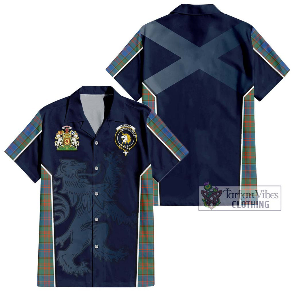 Stewart of Appin Hunting Ancient Tartan Short Sleeve Button Shirt with Family Crest and Lion Rampant Vibes Sport Style Kid - Tartan Vibes Clothing