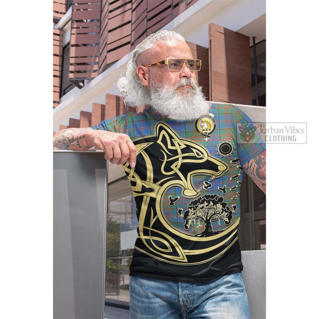 Tartan Vibes Clothing Stewart of Appin Hunting Ancient Tartan Cotton T-shirt with Family Crest Celtic Wolf Style