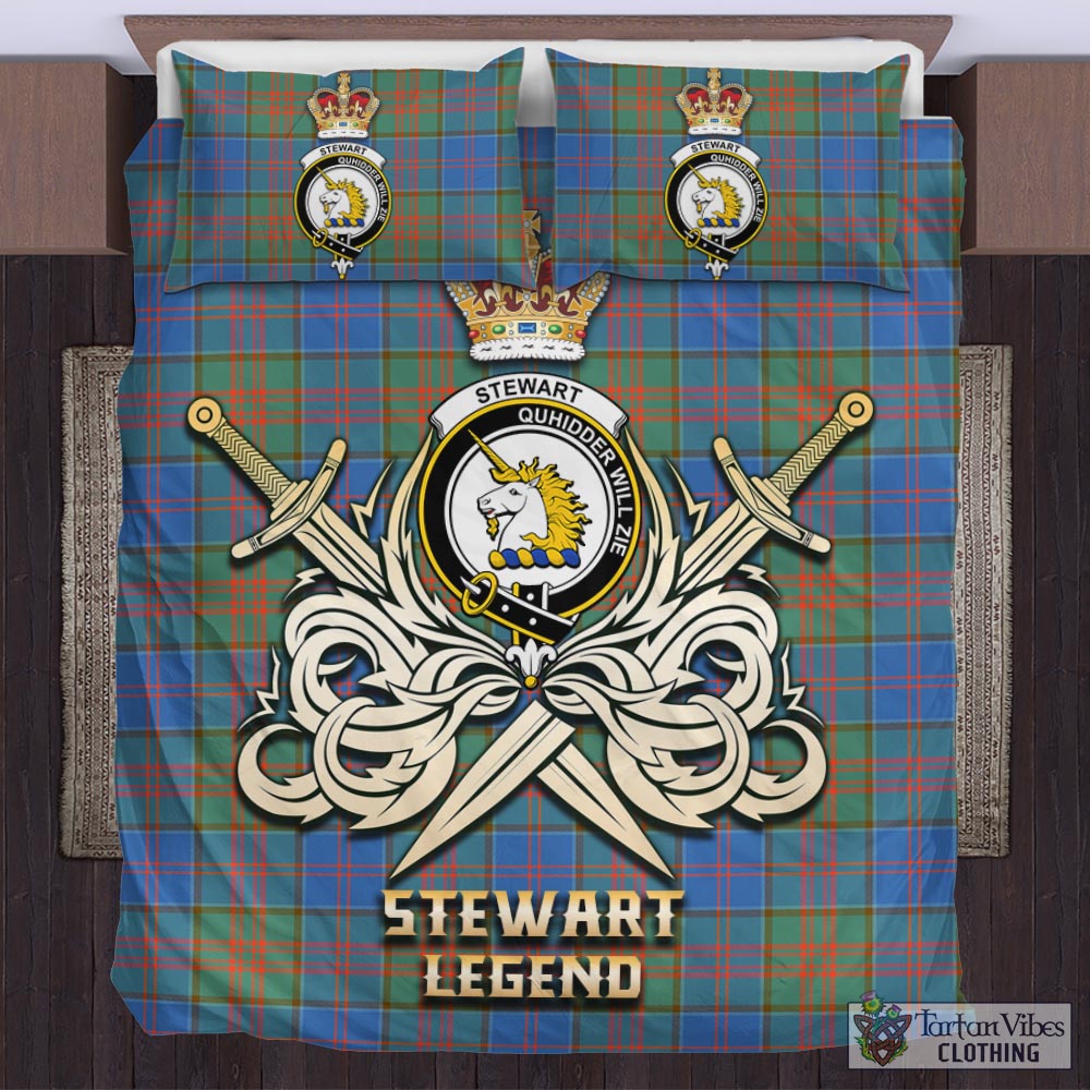 Tartan Vibes Clothing Stewart of Appin Hunting Ancient Tartan Bedding Set with Clan Crest and the Golden Sword of Courageous Legacy