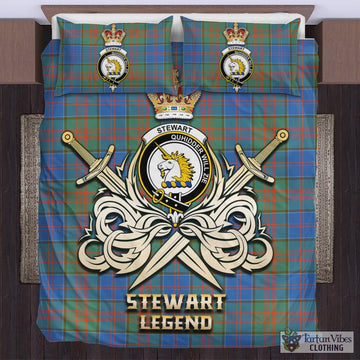 Stewart of Appin Hunting Ancient Tartan Bedding Set with Clan Crest and the Golden Sword of Courageous Legacy