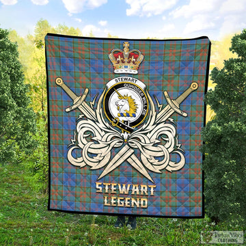 Stewart of Appin Hunting Ancient Tartan Quilt with Clan Crest and the Golden Sword of Courageous Legacy