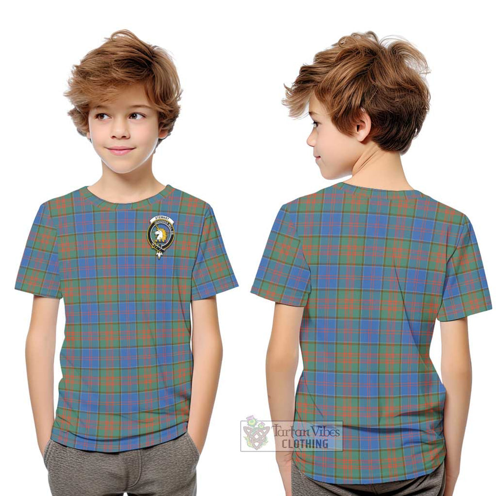 Stewart of Appin Hunting Ancient Tartan Kid T-Shirt with Family Crest Youth XL Size14 - Tartanvibesclothing Shop