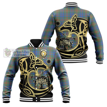 Stewart of Appin Hunting Ancient Tartan Baseball Jacket with Family Crest Celtic Wolf Style