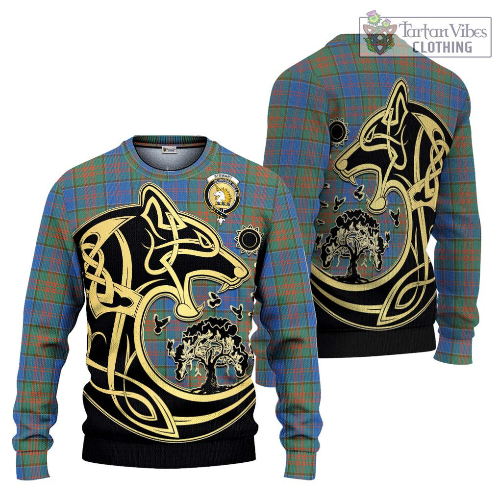 Stewart of Appin Hunting Ancient Tartan Knitted Sweater with Family Crest Celtic Wolf Style Unisex - Tartan Vibes Clothing