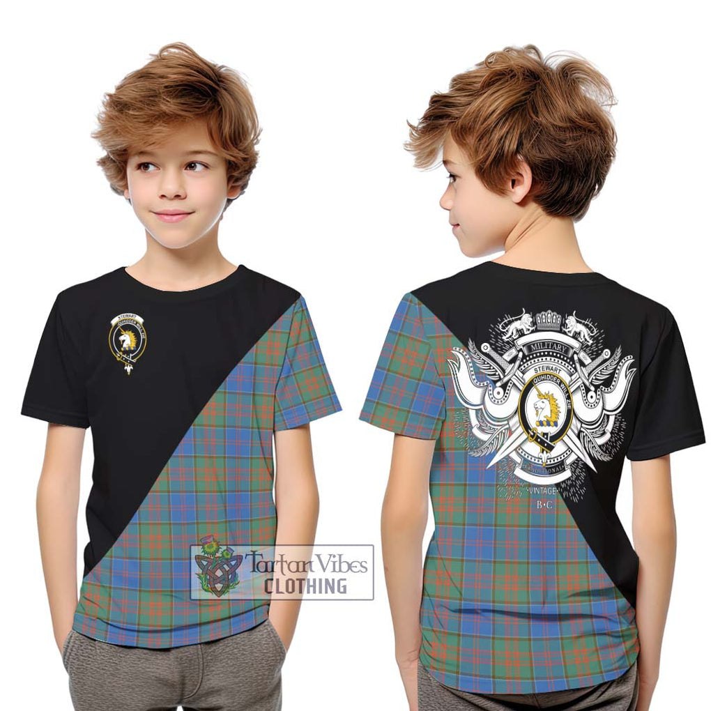 Stewart of Appin Hunting Ancient Tartan Kid T-Shirt with Family Crest and Military Logo Style Youth XL Size14 - Tartanvibesclothing Shop