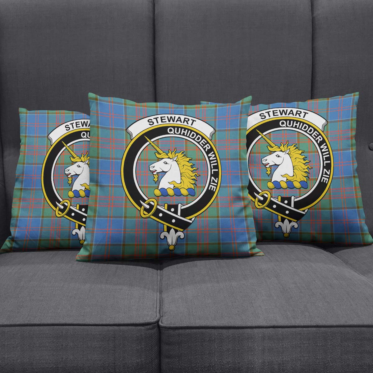 Stewart of Appin Hunting Ancient Tartan Pillow Cover with Family Crest Square Pillow Cover - Tartanvibesclothing