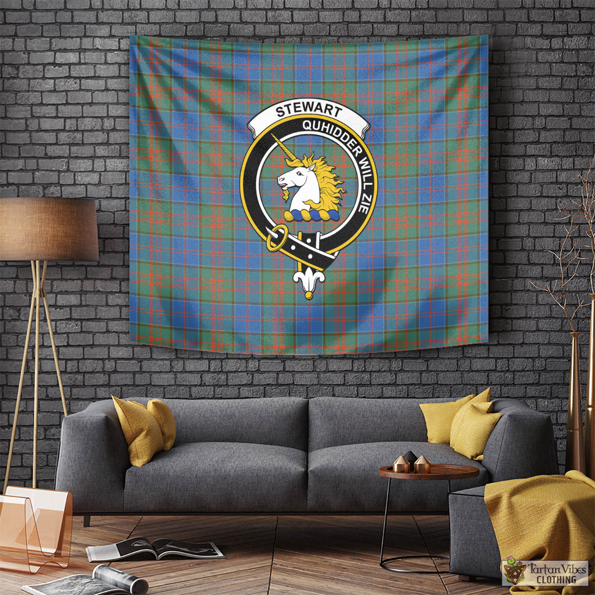 Tartan Vibes Clothing Stewart of Appin Hunting Ancient Tartan Tapestry Wall Hanging and Home Decor for Room with Family Crest