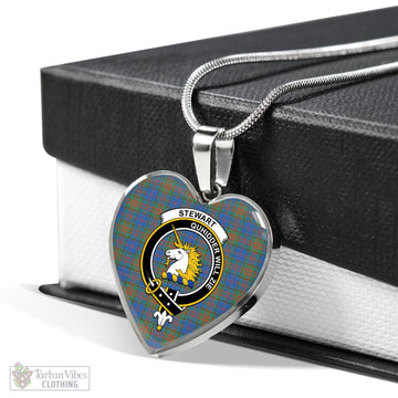 Stewart of Appin Hunting Ancient Tartan Heart Necklace with Family Crest