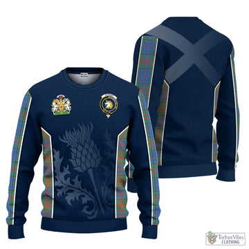 Stewart of Appin Hunting Ancient Tartan Knitted Sweatshirt with Family Crest and Scottish Thistle Vibes Sport Style