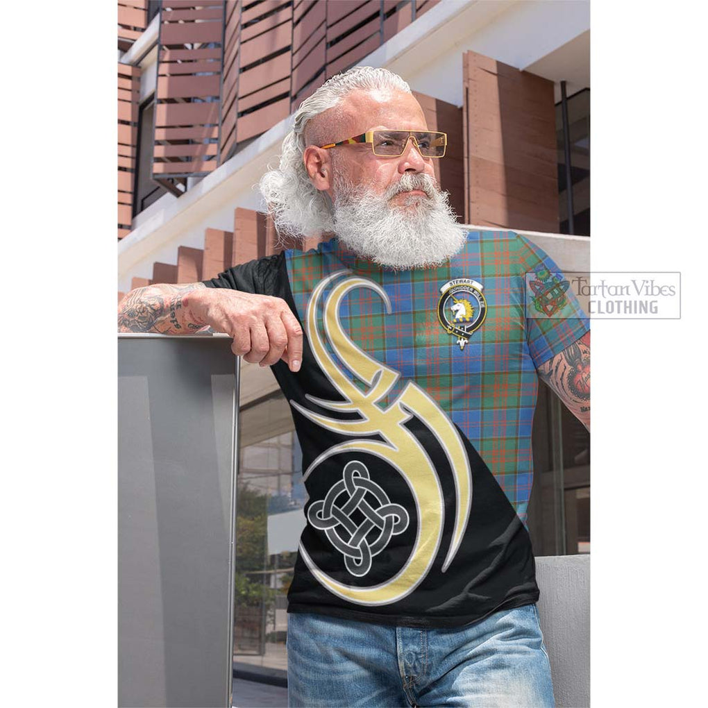 Tartan Vibes Clothing Stewart of Appin Hunting Ancient Tartan Cotton T-shirt with Family Crest and Celtic Symbol Style