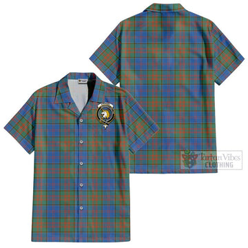 Stewart of Appin Hunting Ancient Tartan Cotton Hawaiian Shirt with Family Crest