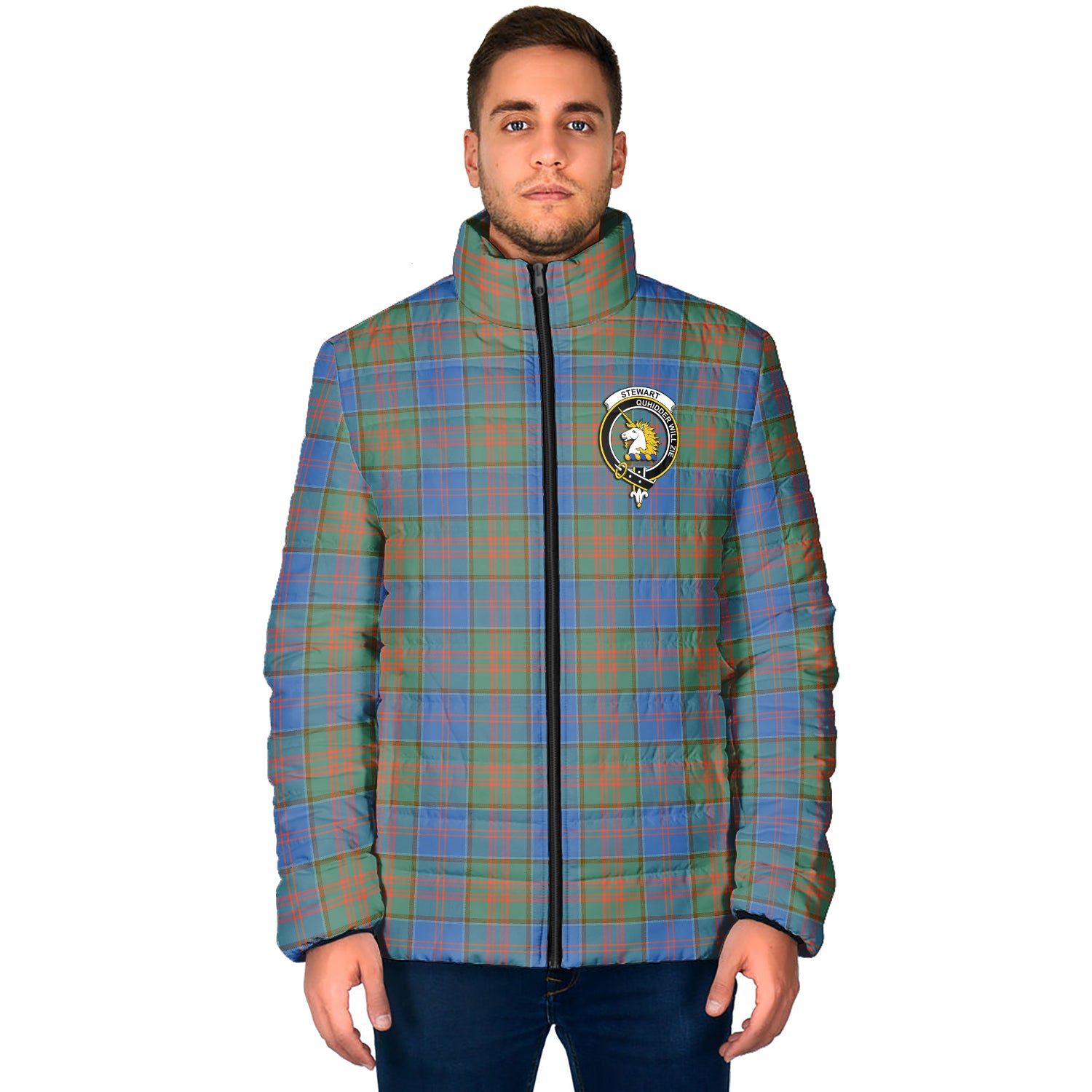 Stewart of Appin Hunting Ancient Tartan Padded Jacket with Family Crest - Tartan Vibes Clothing