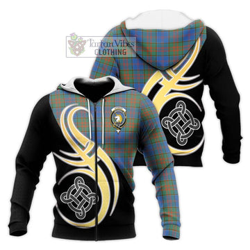 Stewart of Appin Hunting Ancient Tartan Knitted Hoodie with Family Crest and Celtic Symbol Style