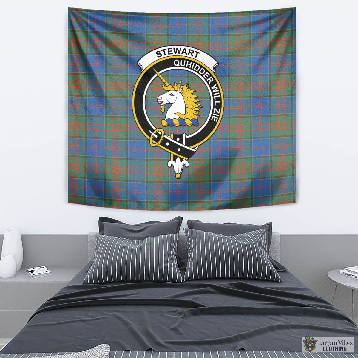 Tartan Vibes Clothing Stewart of Appin Hunting Ancient Tartan Tapestry Wall Hanging and Home Decor for Room with Family Crest