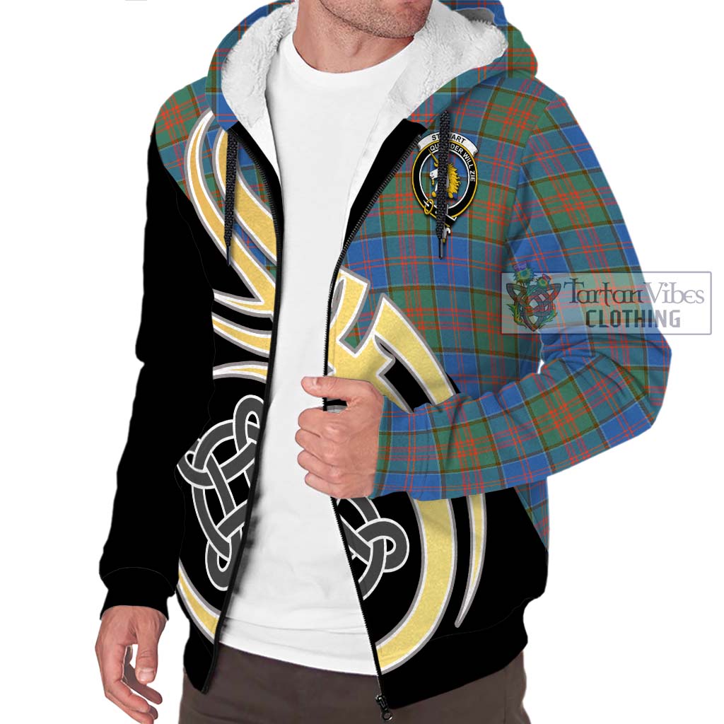 Stewart of Appin Hunting Ancient Tartan Sherpa Hoodie with Family Crest and Celtic Symbol Style - Tartan Vibes Clothing