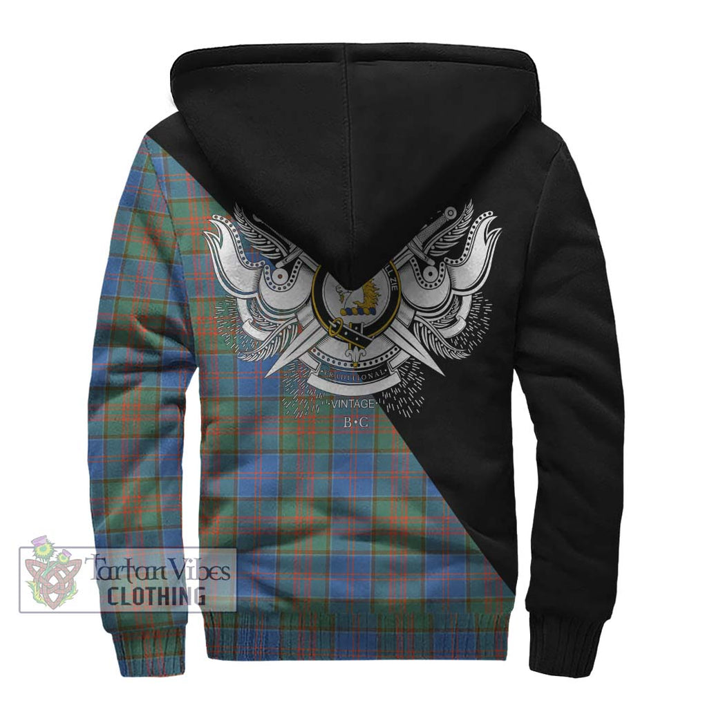 Stewart of Appin Hunting Ancient Tartan Sherpa Hoodie with Family Crest and Military Logo Style - Tartanvibesclothing Shop