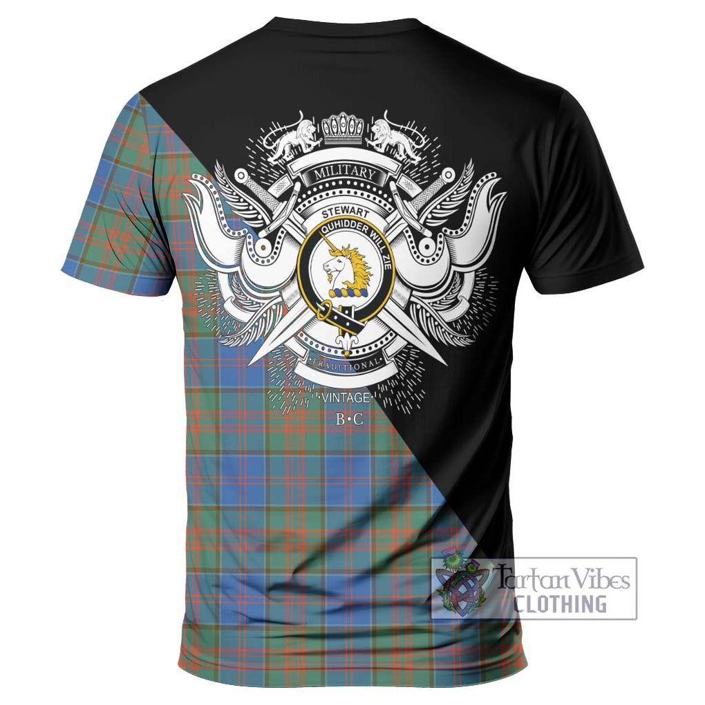 Stewart of Appin Hunting Ancient Tartan T-Shirt with Family Crest and Military Logo Style - Tartanvibesclothing Shop