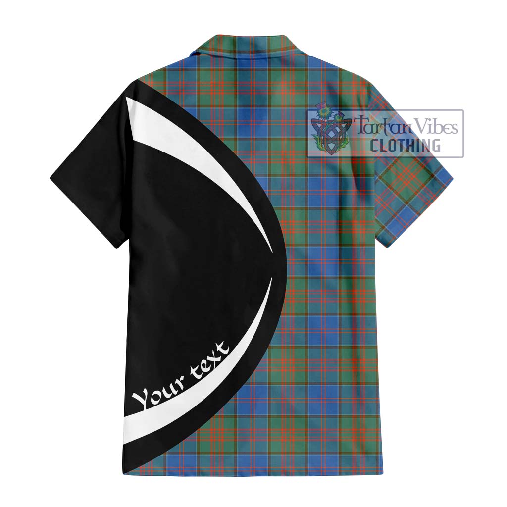 Stewart of Appin Hunting Ancient Tartan Short Sleeve Button Up with Family Crest Circle Style - Tartan Vibes Clothing