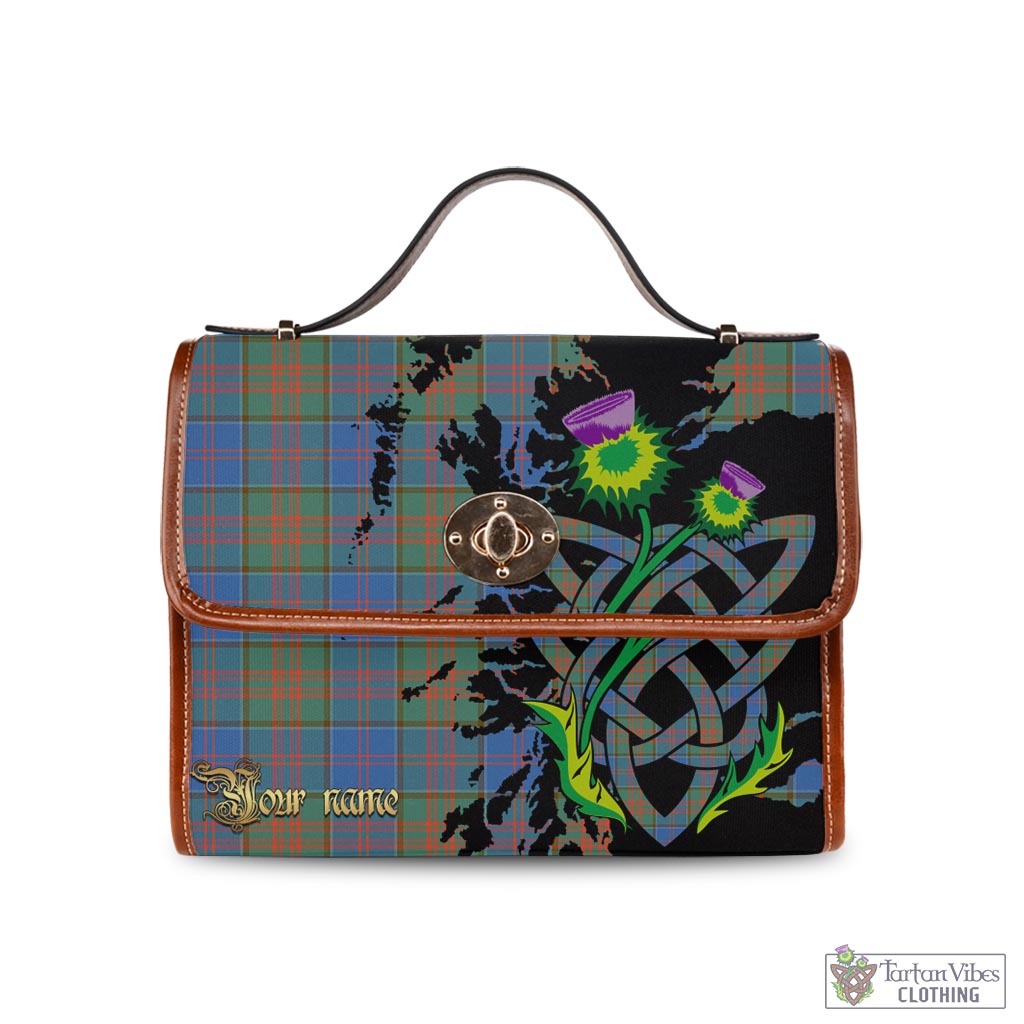 Tartan Vibes Clothing Stewart of Appin Hunting Ancient Tartan Waterproof Canvas Bag with Scotland Map and Thistle Celtic Accents